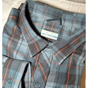 Columbia‎ Men's Size L Shirt Omni Wick Advanced Evaporation Gray Plaid Blue Vent